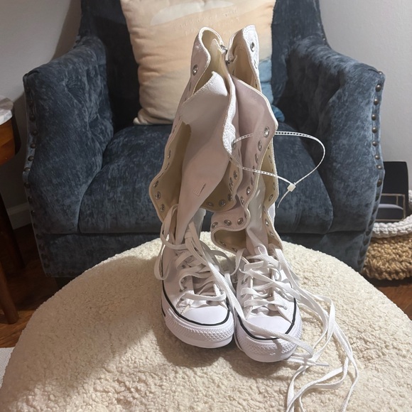 Converse NEW  Chuck Taylor White Knee High Sneakers W 5.5 fits like a 6! 16" - Picture 1 of 6